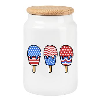 Eis am Stiel amerikanische Flagge 4. Juli - Keksdose mit Holzdeckel - Weiß - Vorne