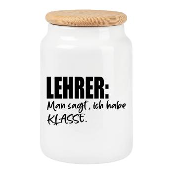 LEHRER SPRÜCHE MIT KLASSE - Keksdose mit Holzdeckel - Weiß - Vorne