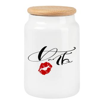 Thank you - Cookie Jar with Wooden Lid - white - Front