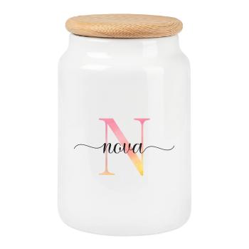 N | Monogramme | Nom | Nova |Aquarelle - Boîte à biscuits avec couvercle en bois - blanc - Devant
