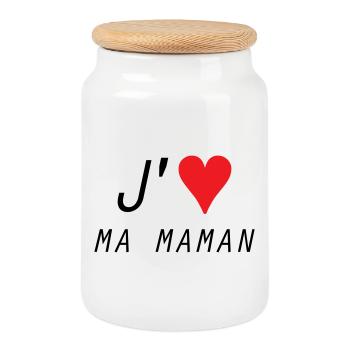 J'aime ma maman - Fête des Mères - Boîte à biscuits avec couvercle en bois - blanc - Devant