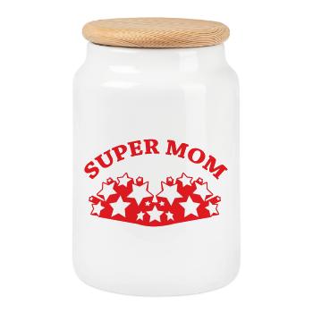 Super Maman - Fête des Mères - Boîte à biscuits avec couvercle en bois - blanc - Devant