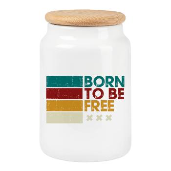 Born to Be Free Striped Logo - Cookie Jar with Wooden Lid - white - Front