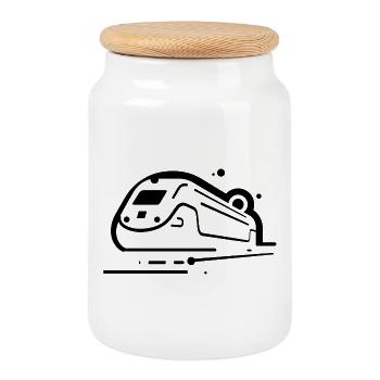 Train Comic Style - Cookie Jar with Wooden Lid - white - Front