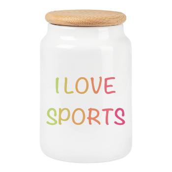 I Love Sports – Colorful Gradient Font - Cookie Jar with Wooden Lid - white - Front