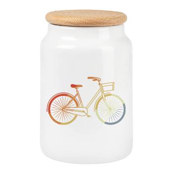 Vélo Line Art Vintage - Boîte à biscuits avec couvercle en bois - blanc - Devant