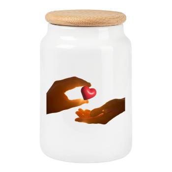 Cœur offert: partage et soin - Boîte à biscuits avec couvercle en bois - blanc - Devant