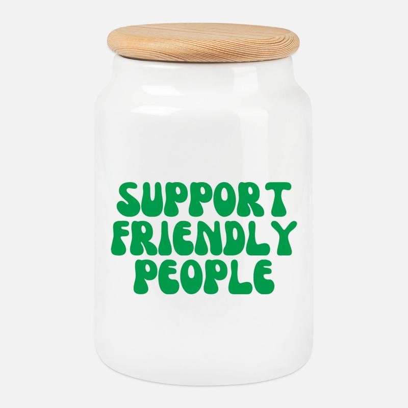 Support friendly people - Cookie Jar with Wooden Lid - white