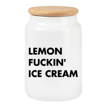 Lemon Cream - Black Lettering - Cookie Jar with Wooden Lid - white - Front