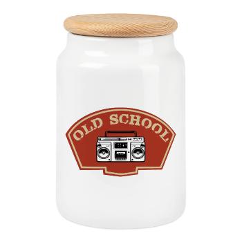 Old school - Cookie Jar with Wooden Lid - white - Front