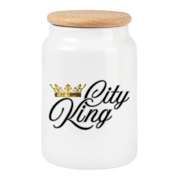 Roi de la ville - Boîte à biscuits avec couvercle en bois - blanc - Devant