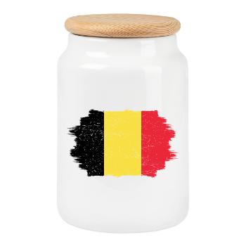 Belgian Flag Brush Stroke - Cookie Jar with Wooden Lid - white - Front