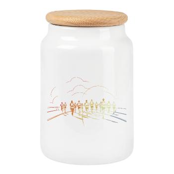 Jogger Line Art Look des années 90 - Boîte à biscuits avec couvercle en bois - blanc - Devant