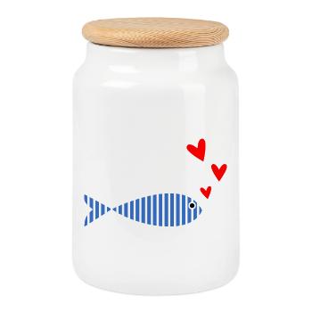 EASTER. FISH. APRIL FOOL. HOLIDAY. SUMMER - Cookie Jar with Wooden Lid - white - Front