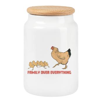 Poulet Vintage Famille Amour - Boîte à biscuits avec couvercle en bois - blanc - Devant