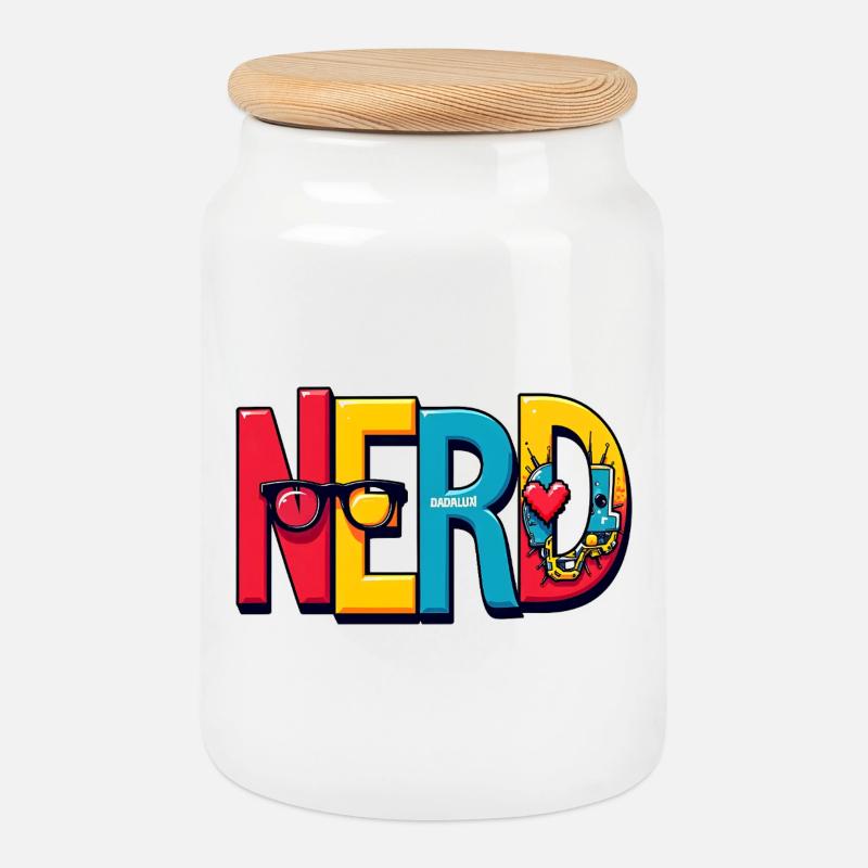 Nerd Chromatique Typographie 3D - Boîte à biscuits avec couvercle en bois - blanc