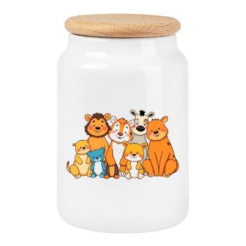 Conception ludique de bande dessinée de famille d’animaux - Boîte à biscuits avec couvercle en bois - blanc - Devant