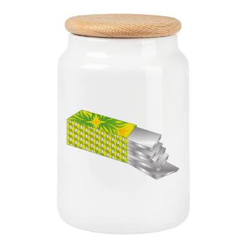 Chewing gum pack – Fresh, colourful and full of energy - Cookie Jar with Wooden Lid - white - Front