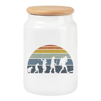 Evolution of Humanity Silhouette Design - Cookie Jar with Wooden Lid - white - Front