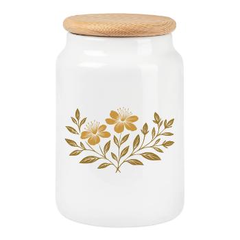 St. John's Wort - Botanical Design for Midsummer - Cookie Jar with Wooden Lid - white - Front