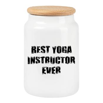 Best Yoga Trainer - Cookie Jar with Wooden Lid - white - Front