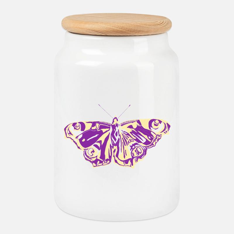 Lila-Gelber Schmetterling - Keksdose mit Holzdeckel - Weiß
