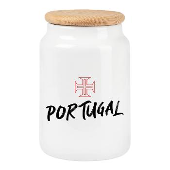 Portugal typographie avec croix en rouge - Boîte à biscuits avec couvercle en bois - blanc - Devant