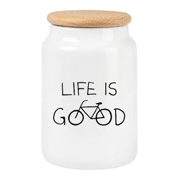 LIFE IS GOOD - Cookie Jar with Wooden Lid - white - Front