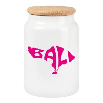 Bali Map Artistic Typography Design - Cookie Jar with Wooden Lid - white - Front