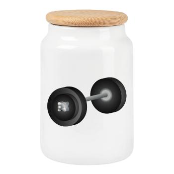 Haltère simple – symbole de fitness pour les athlètes de force - Boîte à biscuits avec couvercle en bois - blanc - Devant