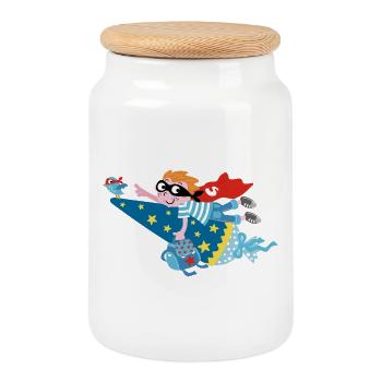 Superhero 2025! Hooray, I'm a schoolchild! - Cookie Jar with Wooden Lid - white - Front