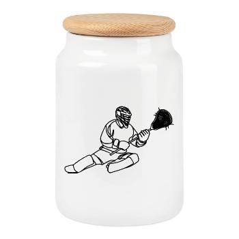 Graphismes de gardien de but de crosse - Boîte à biscuits avec couvercle en bois - blanc - Devant