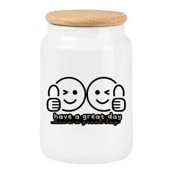 Wink & Win – Pouce en l’air pour une belle journée - Boîte à biscuits avec couvercle en bois - blanc - Devant