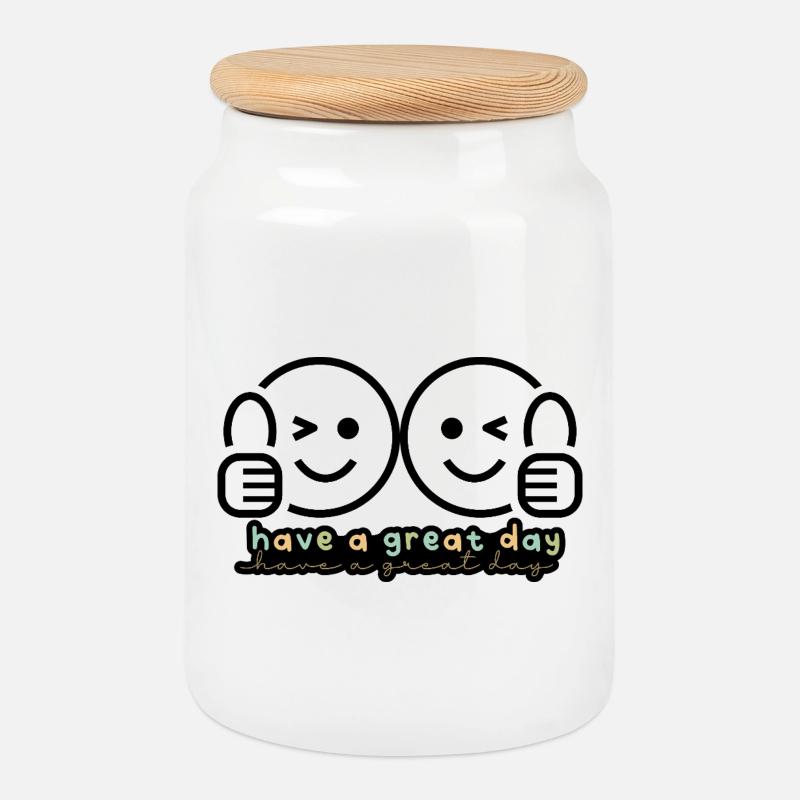 Wink & Win – Pouce en l’air pour une belle journée - Boîte à biscuits avec couvercle en bois - blanc