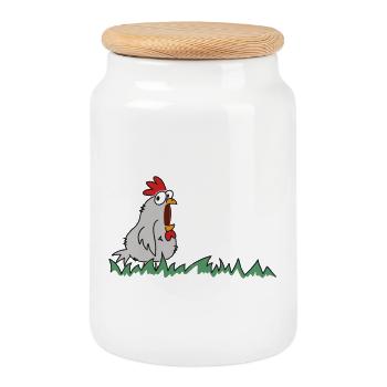 don't mess with the hen chicken - Cookie Jar with Wooden Lid - white - Front