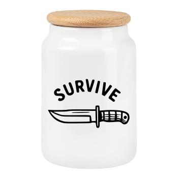 Survive - Knife - Cookie Jar with Wooden Lid - white - Front