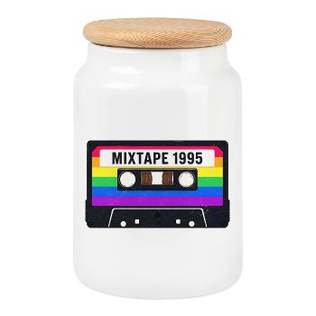 Kassette Mixtape 80s 90s Nostalgie - Keksdose mit Holzdeckel - Weiß - Vorne