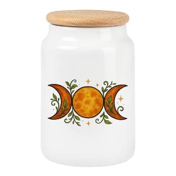 Phases lunaires célestes aux accents botaniques - Boîte à biscuits avec couvercle en bois - blanc - Devant