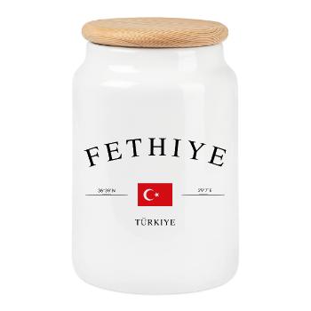 Fethiye Turquie – Souvenir et cadeau de vacances - Boîte à biscuits avec couvercle en bois - blanc - Devant