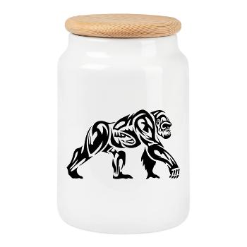 Gorille Tribal - Boîte à biscuits avec couvercle en bois - blanc - Devant
