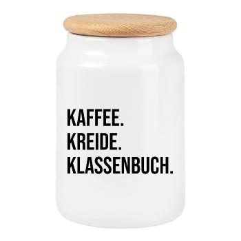 Coffee. Chalk. Class register. - Cookie Jar with Wooden Lid - white - Front