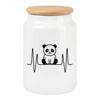Panda Herzschlag Linienmotiv - Keksdose mit Holzdeckel - Weiß - Vorne