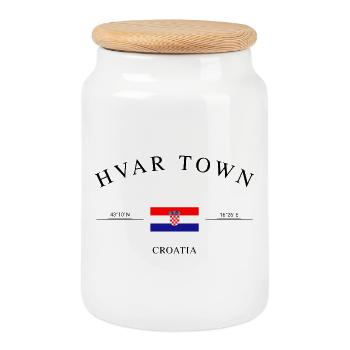 Hvar Town, Croatie – Souvenir et cadeau de vacances - Boîte à biscuits avec couvercle en bois - blanc - Devant