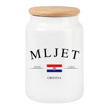 Mljet Croatia – Holiday Souvenir & Gift - Cookie Jar with Wooden Lid - white - Front