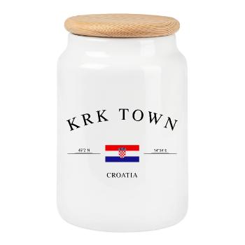 Krk Town Croatia – Holiday Souvenir & Gift - Cookie Jar with Wooden Lid - white - Front