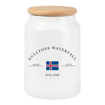 Gullfoss Island – Holiday Souvenir & Gift - Cookie Jar with Wooden Lid - white - Front