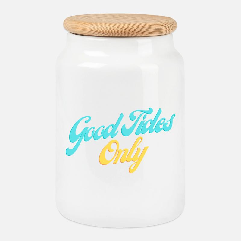 Good Tides Only Inspirierender Schriftzug  - Keksdose mit Holzdeckel - Weiß