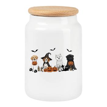 Dog Halloween - Cookie Jar with Wooden Lid - white - Front
