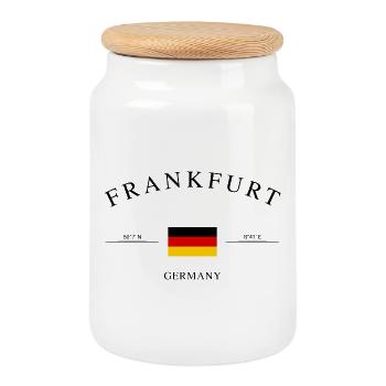 Frankfurt Germany – Holiday Souvenir & Gift - Cookie Jar with Wooden Lid - white - Front