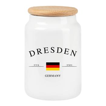 Dresde, Allemagne – Souvenir et cadeau des Fêtes - Boîte à biscuits avec couvercle en bois - blanc - Devant